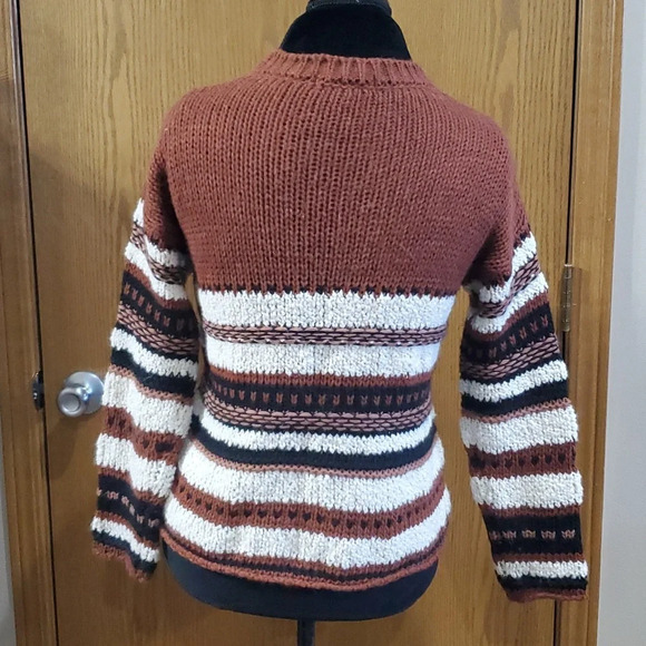 Elsamanda anthropologie stripe knit sweater wool alpaca blend brown white black - Picture 4 of 7
